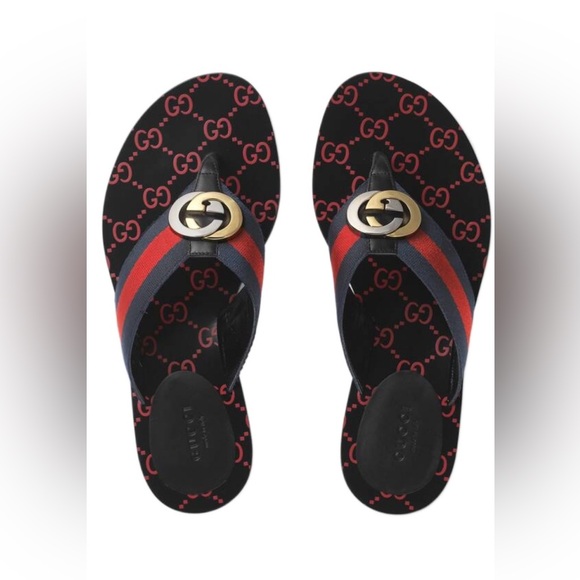 ♥️Authentic Gucci GG  Web thong sandals, Flip Flops, Size 40.5 ♥️ - Picture 1 of 14